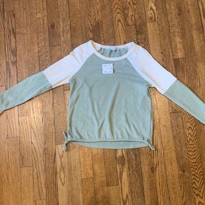 NWT Poof! Long Sleeve Top in Green and Cream